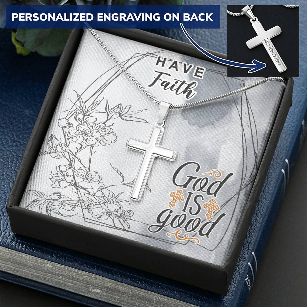 Dad To Son Gifts Cross Necklace Chain Bible Verse - God Is Good Customize Engraved Cross Necklace