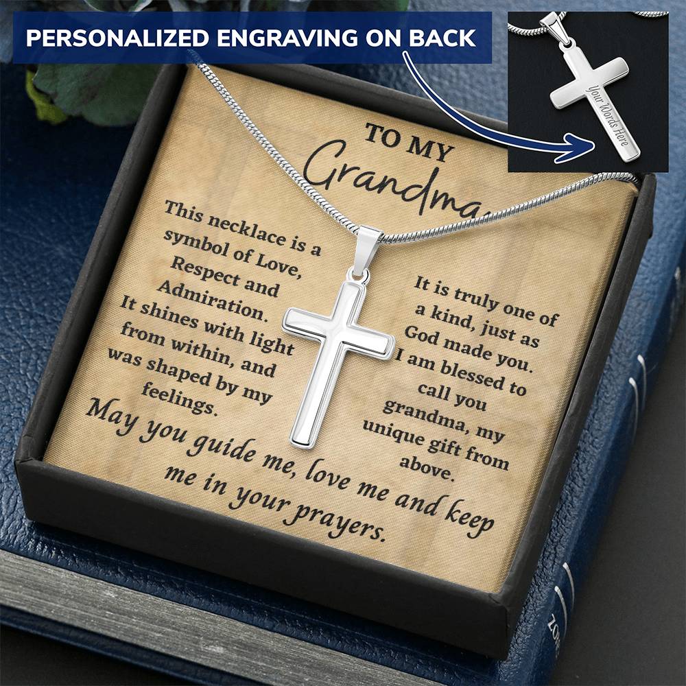 Cross Necklace For Grandma Customize Engraved Cross Necklace