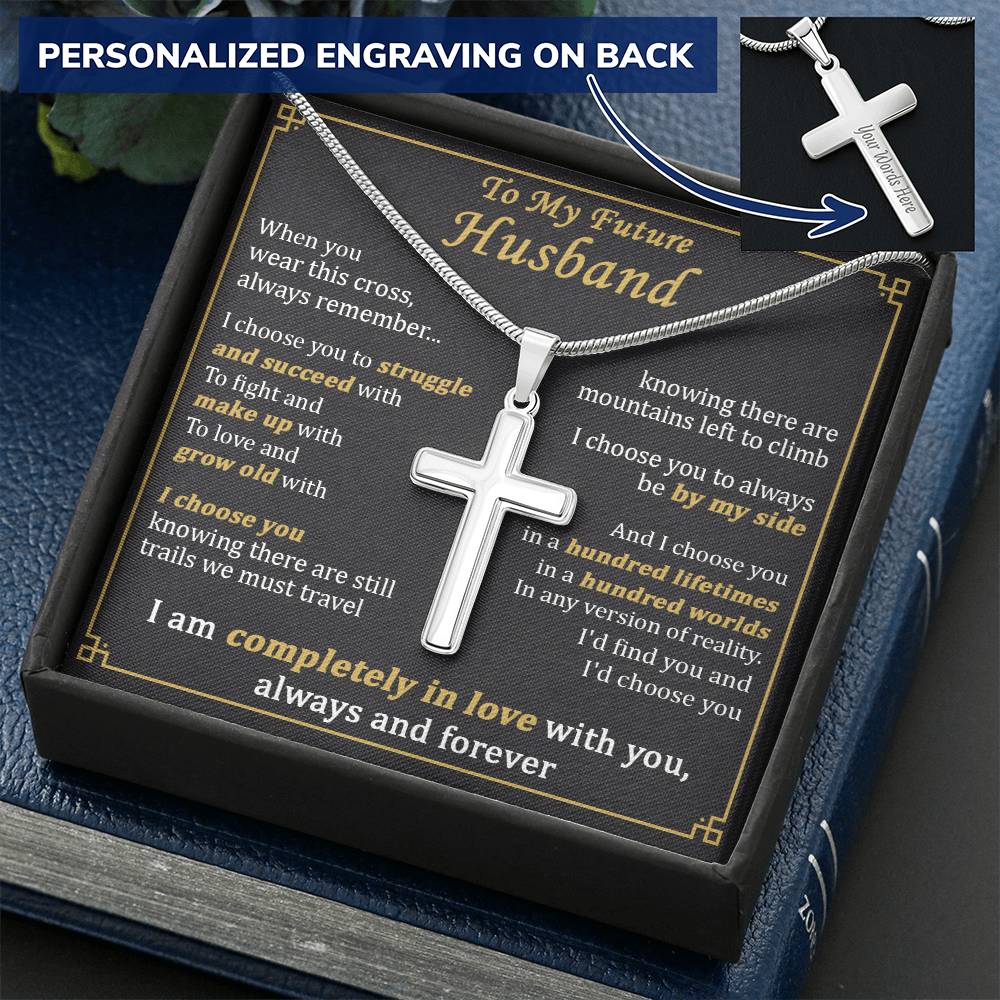 For Future Husband - Hundred Worlds - Cross Customize Engraved Cross Necklace