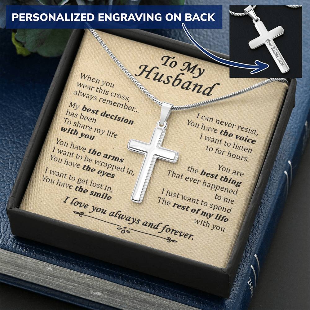 For Husband - Share My Life With You - Cross 1 Customize Engraved Cross Necklace