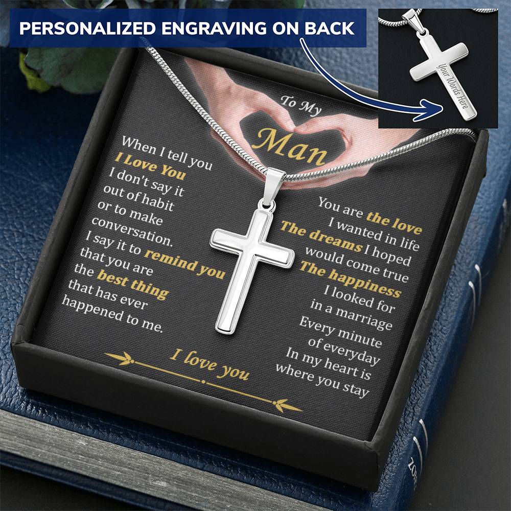 For Your Man - The Best Thing To Me - Cross Customize Engraved Cross Necklace