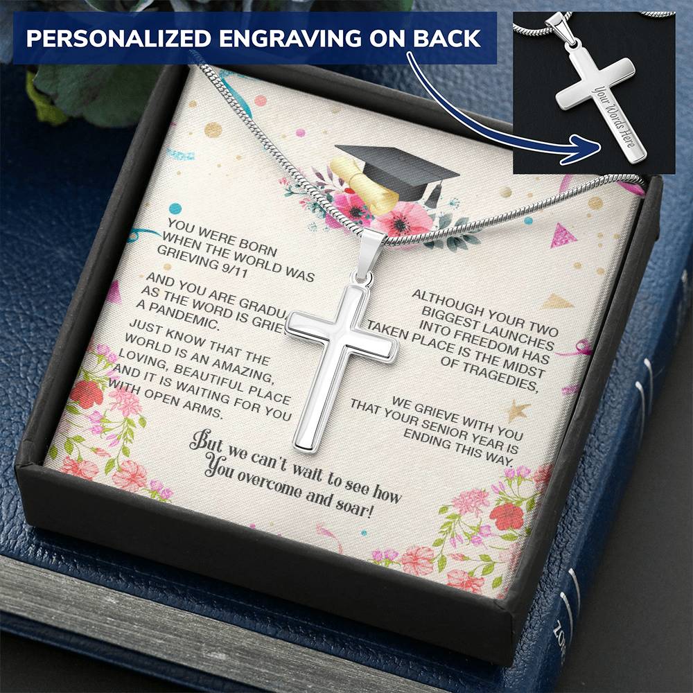 Engraving Necklace For Seniors Perfect Graduation Gift Customize Engraved Cross Necklace