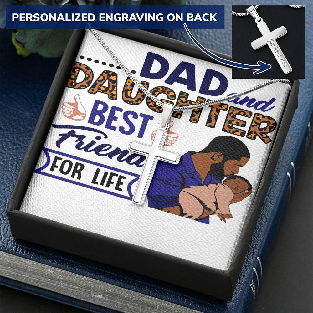 Dad & Daughter Best Friends-Pendant Customize Engraved Cross Necklace