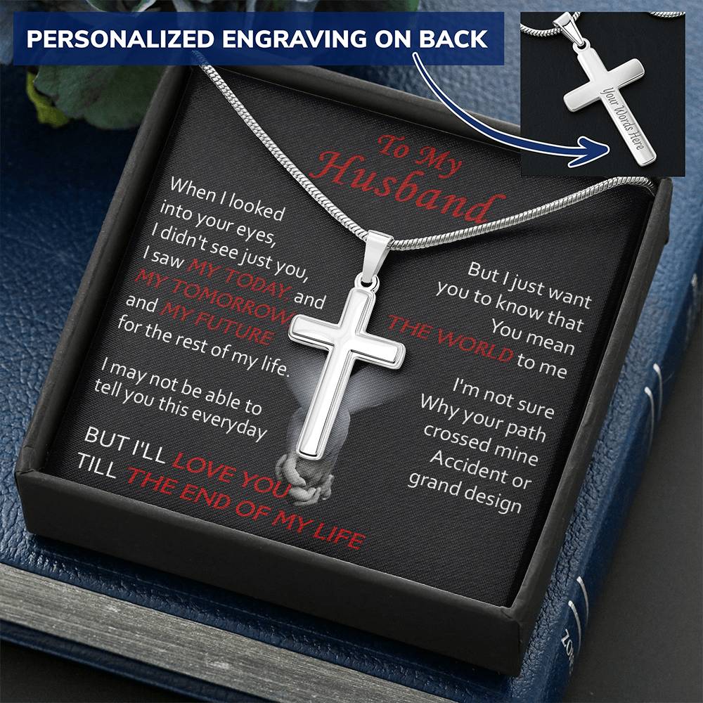 For Husband - Your Path Crossed Mine - Cross Customize Engraved Cross Necklace