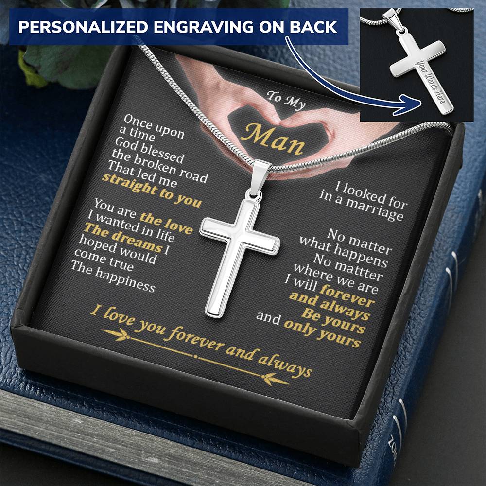 For Your Man - Forever And Always - Cross Customize Engraved Cross Necklace