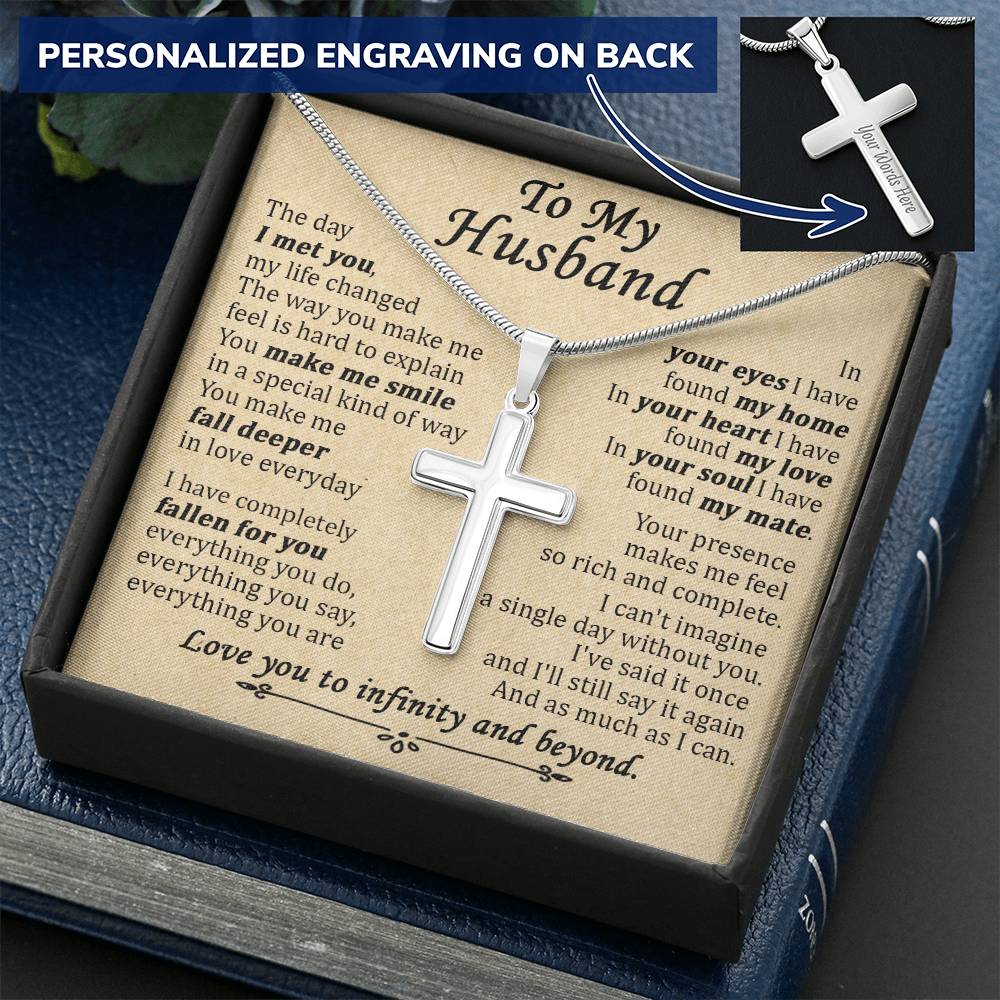 For Husband - Fall Deeper - Cross Customize Engraved Cross Necklace