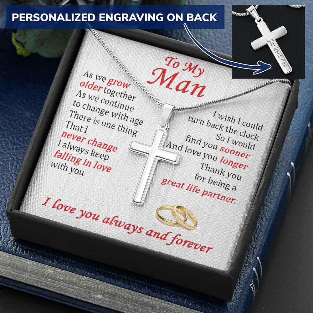 For Your Man - Grow Older Together - Cross Customize Engraved Cross Necklace