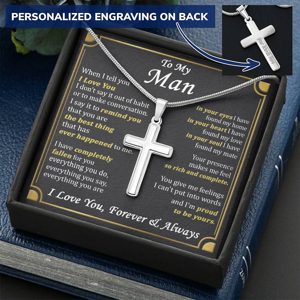 For Your Man - Everything You Do - Cross Customize Engraved Cross Necklace