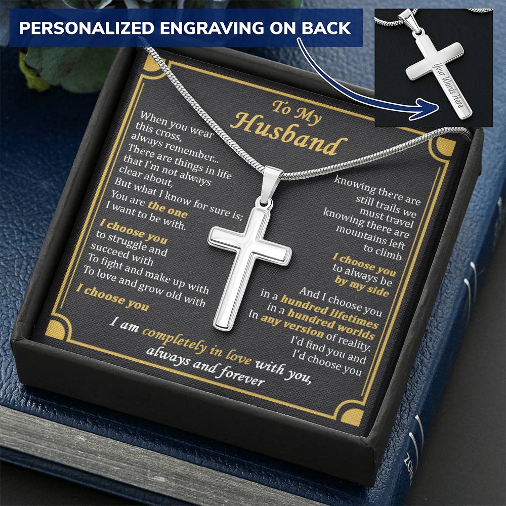 For Husband - Any Version - Cross Customize Engraved Cross Necklace