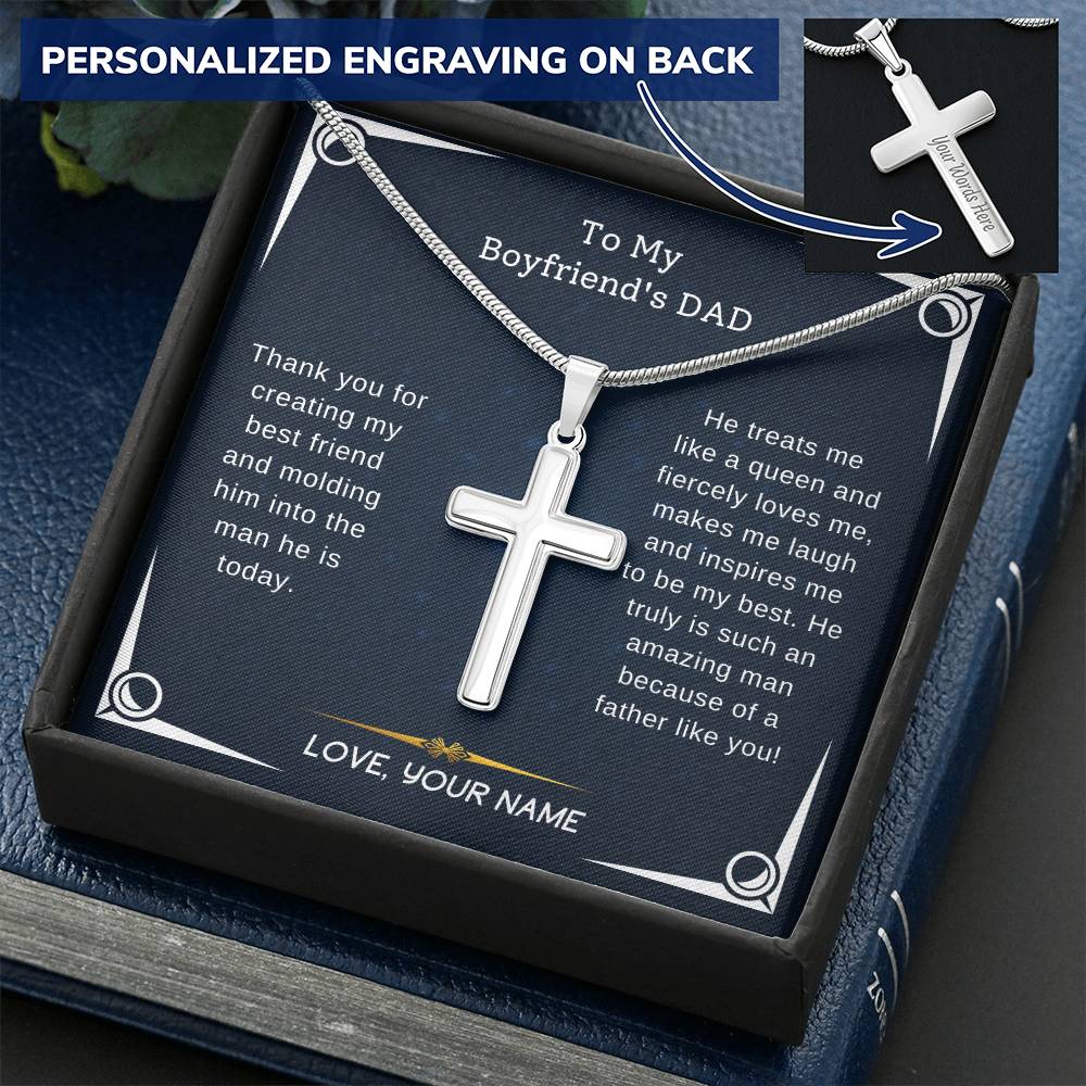 Boyfriend Dad - Thanks For Creating My Best Friend Customize Engraved Cross Necklace