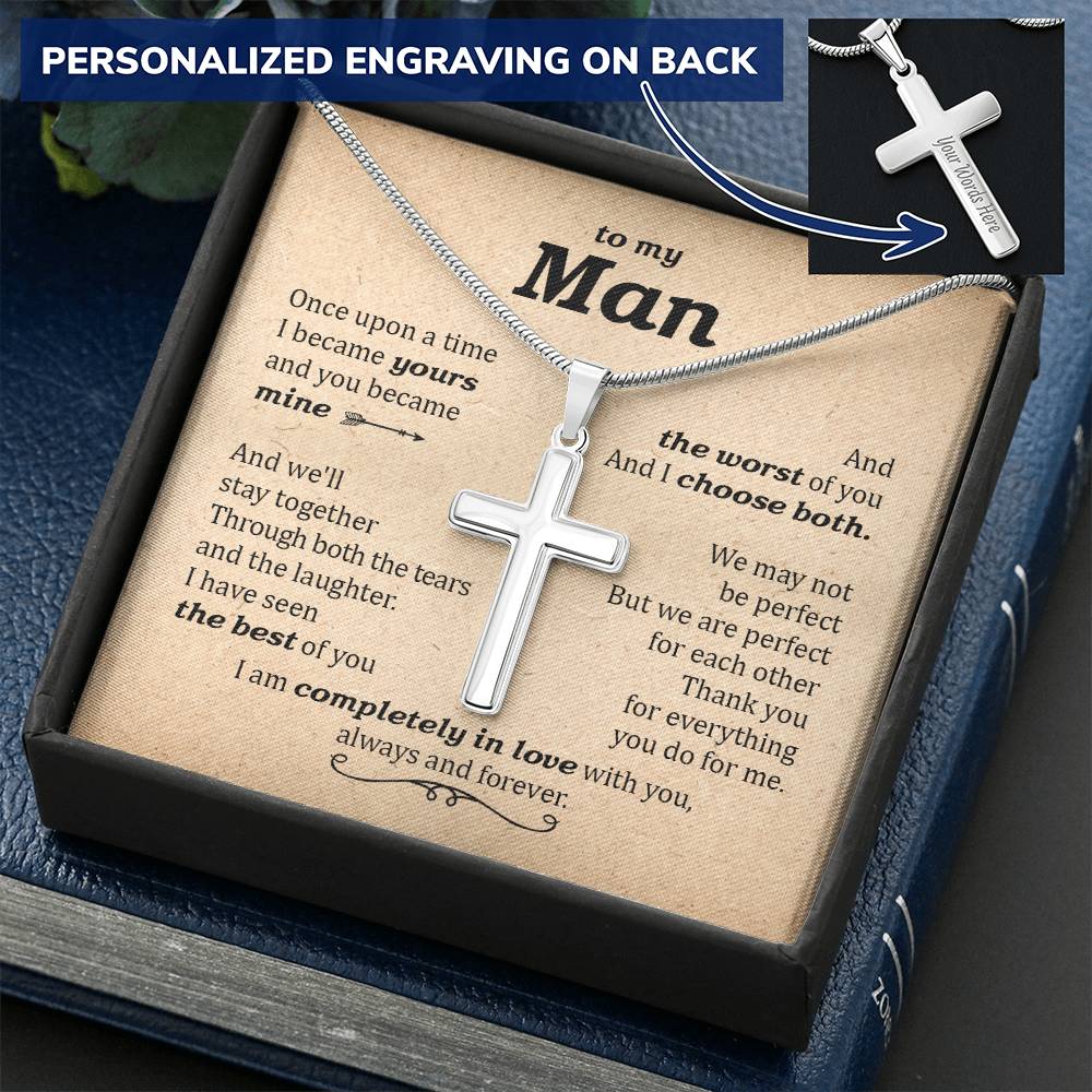 For Your Man - The Best Of You - Cross Customize Engraved Cross Necklace
