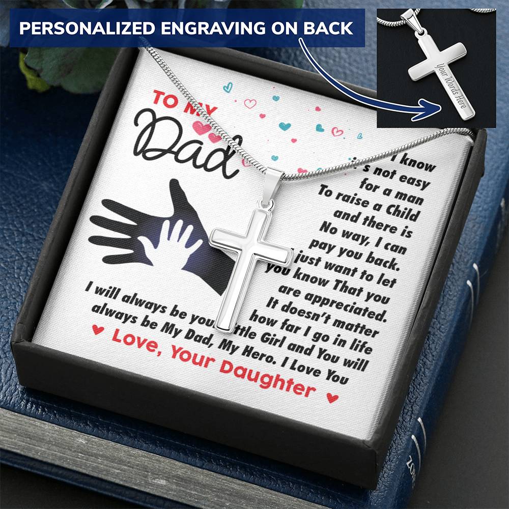 Gift For Dad - Cross Necklace Customize Engraved Cross Necklace