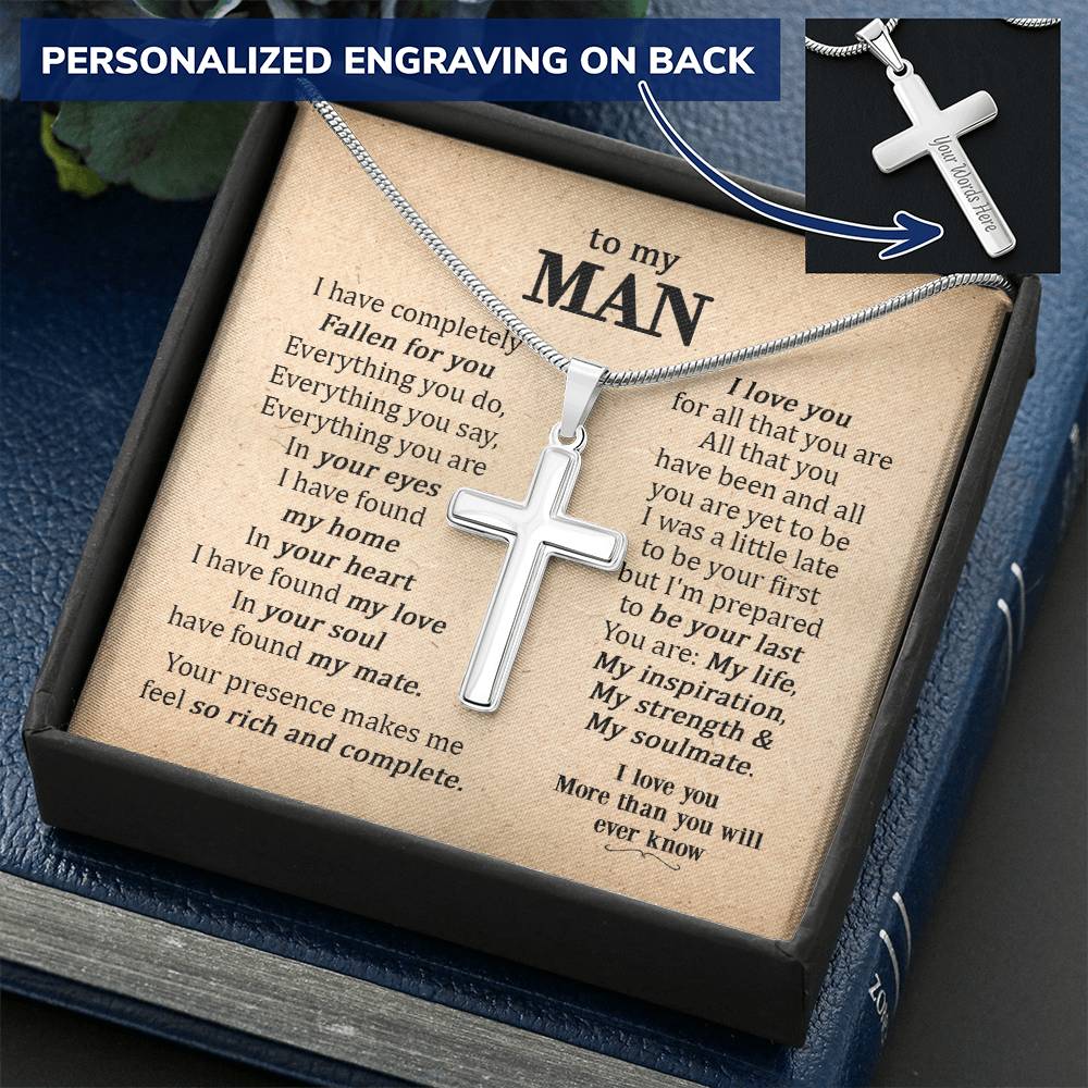 For Your Man - Fallen For You - Cross Customize Engraved Cross Necklace