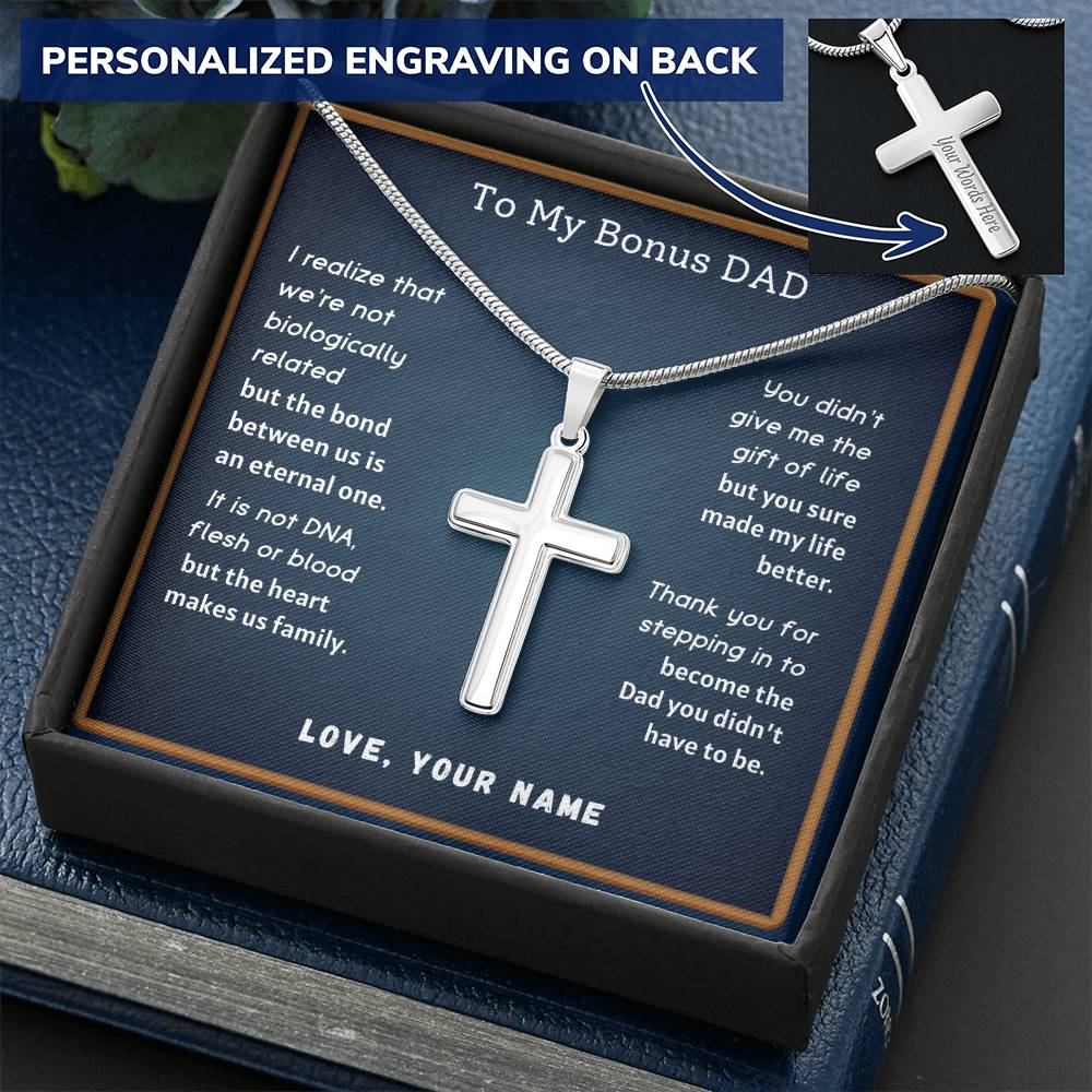 Bonus Dad Message 5 Customize Engraved Cross Necklace