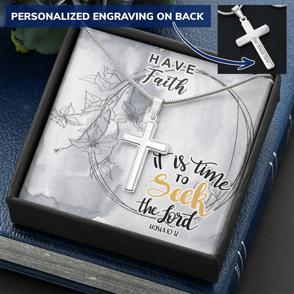 Dad To Son Gifts - It Is Time To Seek The Lord Customize Engraved Cross Necklace