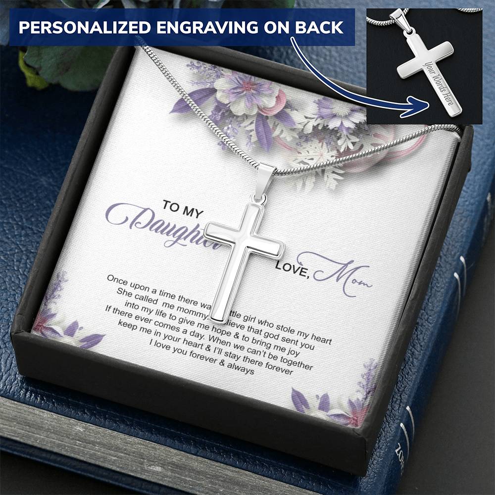 Daughter Gift - Keep Me In Your Heart Customize Engraved Cross Necklace