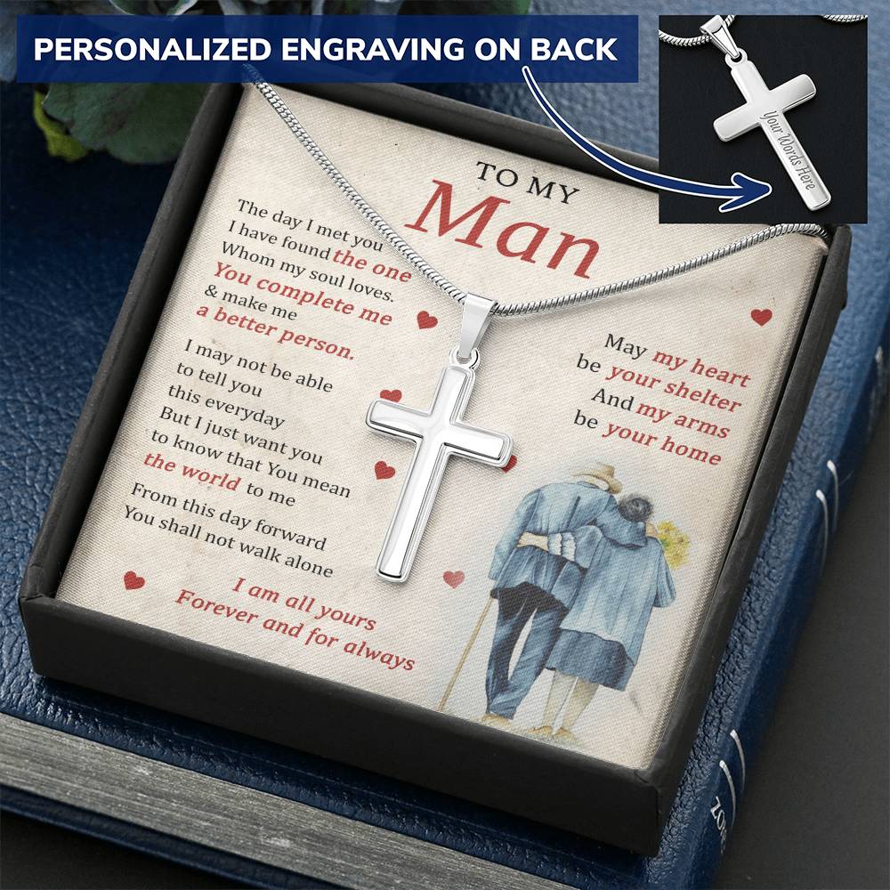 For Your Man - From This Day Forward - Cross Customize Engraved Cross Necklace