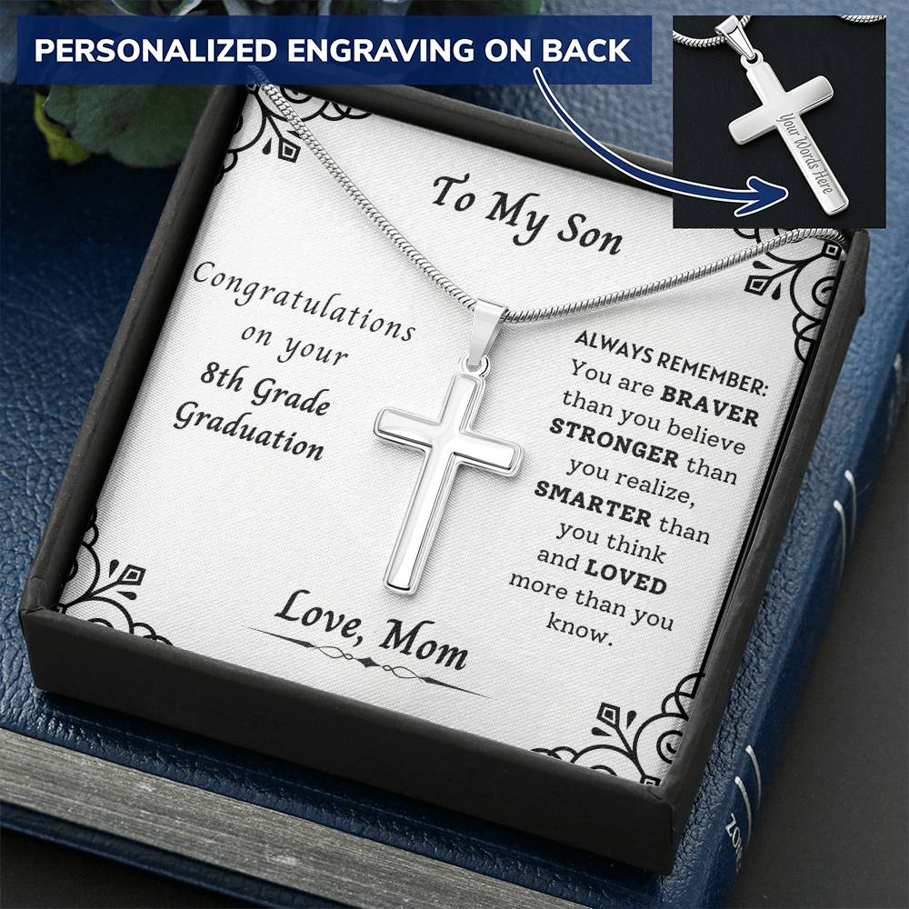 8Th Grade Graduation Boy Customize Engraved Cross Necklace