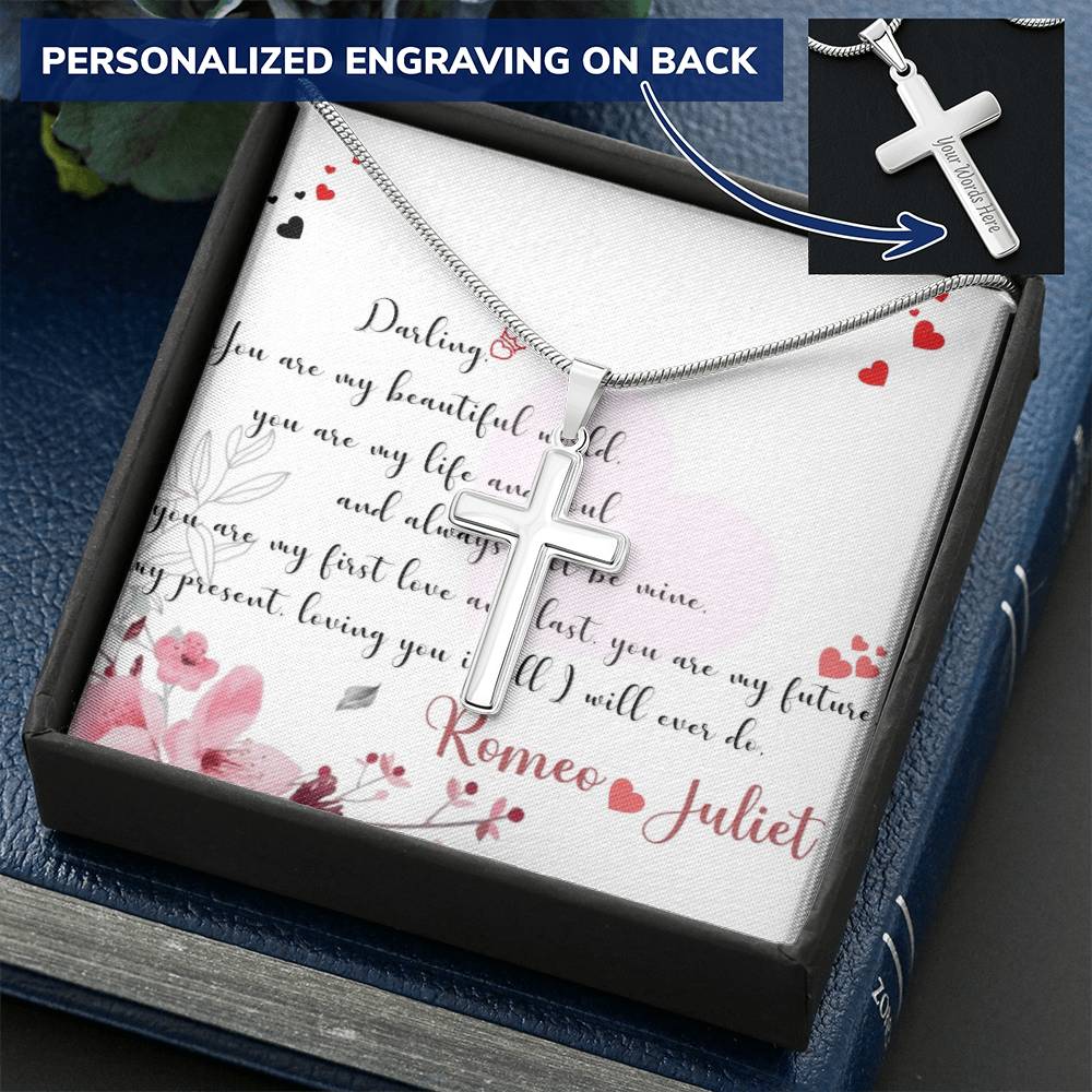 Anniversary Gift For Your Loving Girlfriend Customize Engraved Cross Necklace
