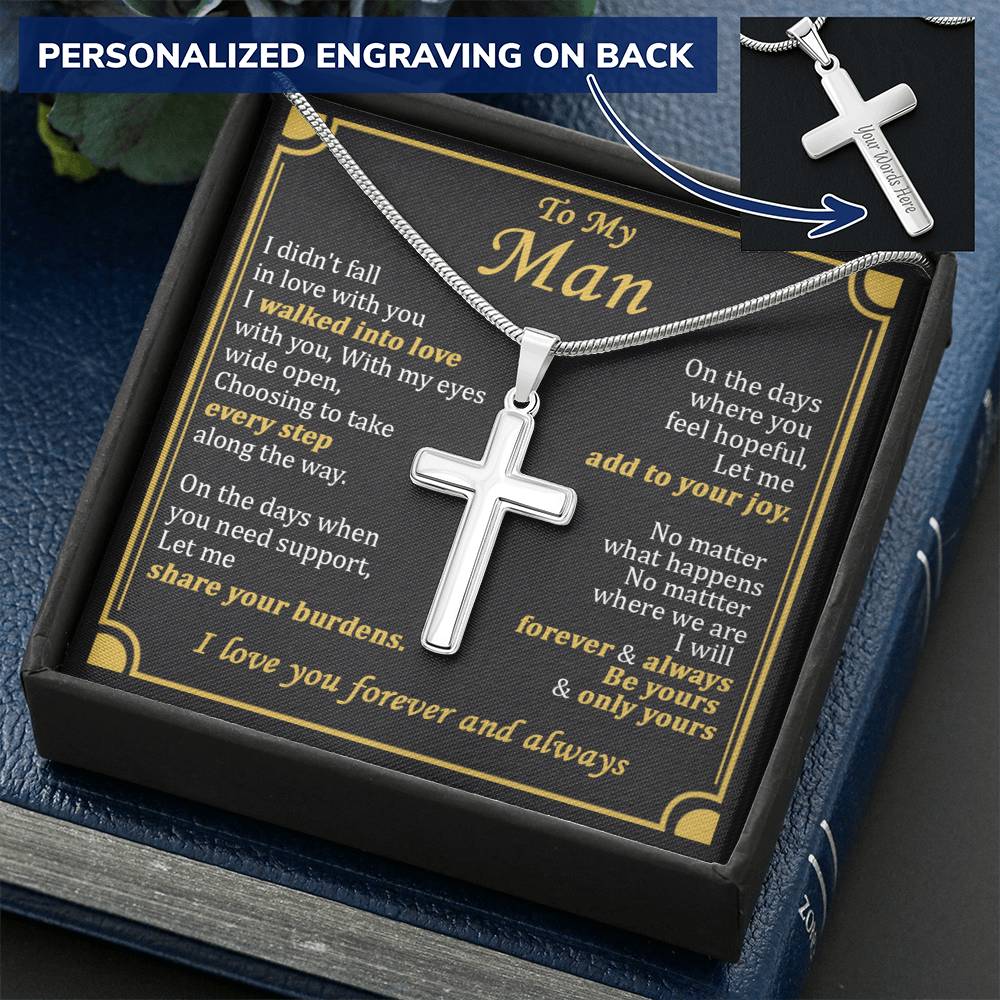 For Your Man - Hopeful - Cross Customize Engraved Cross Necklace