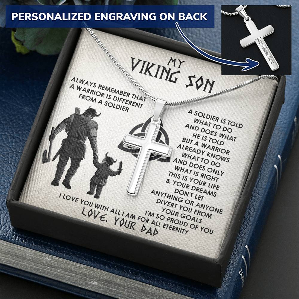 Cross Necklace Gifts For Son To My Viking Son Necklace Christian Cross Necklace For Son Viking Necklace Customize Engraved Cross Necklace