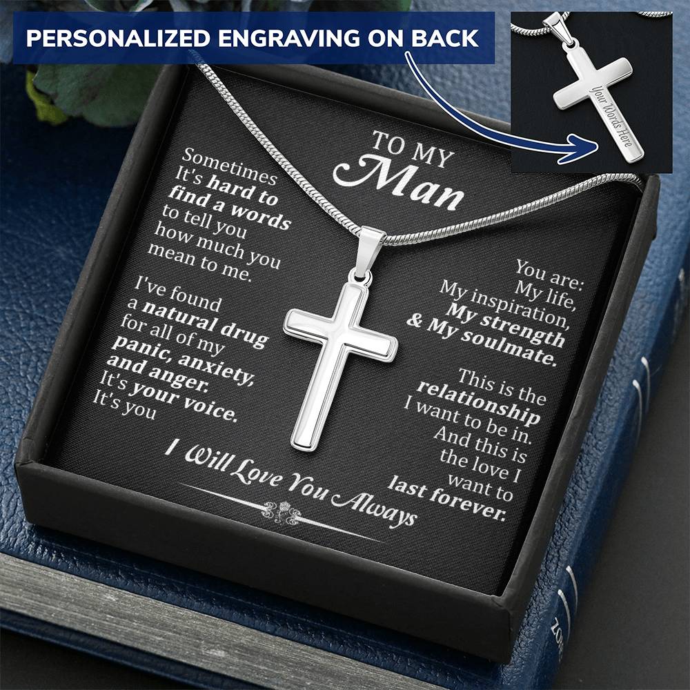 For Your Man - It's You - Cross Customize Engraved Cross Necklace