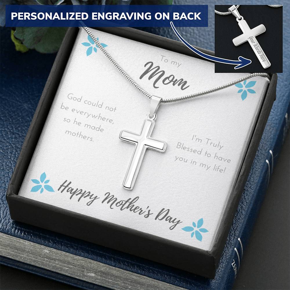 Amazing Stainless Steel Mothers Day Customize Engraved Cross Necklace Customize Engraved Cross Necklace