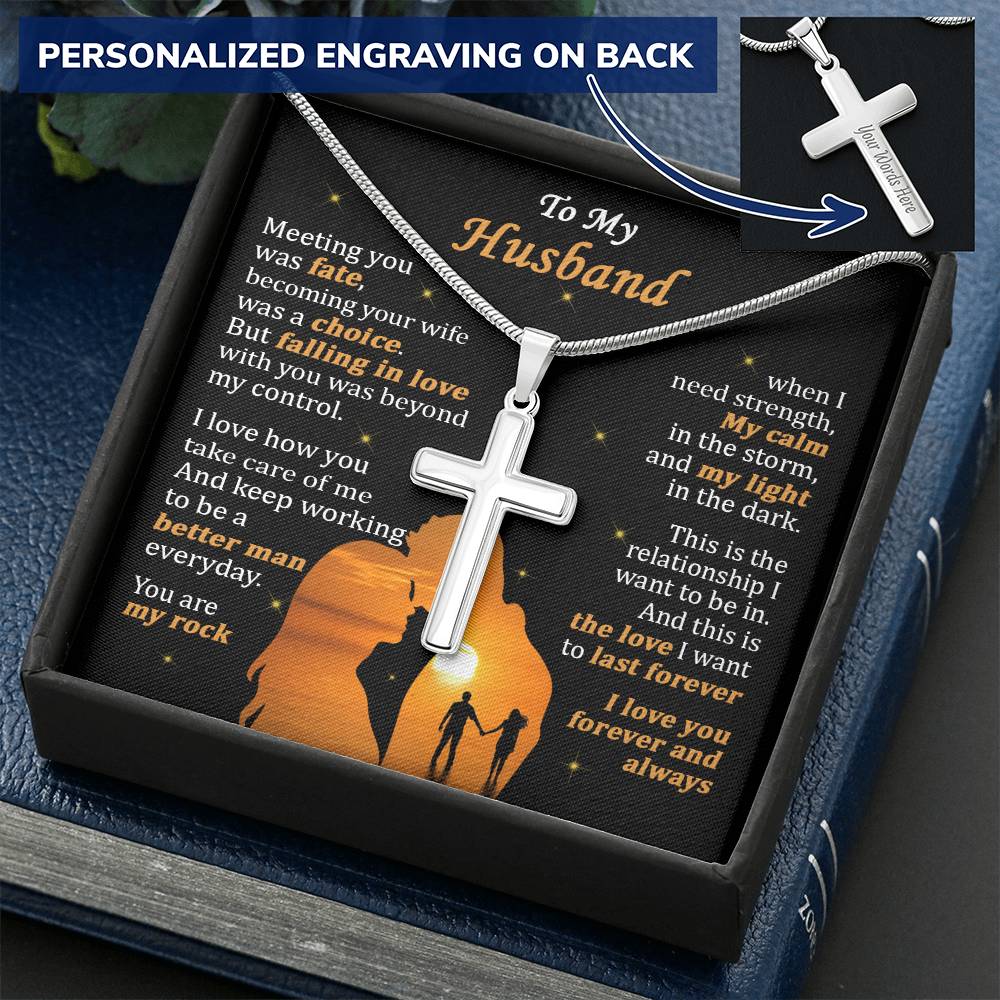 For Husband - My Light In The Dark - Cross Customize Engraved Cross Necklace