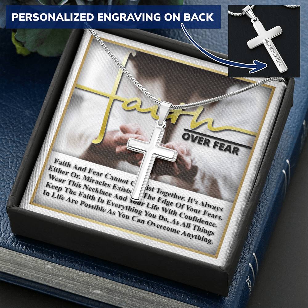 Faith Over Fear Love And Hope This Christmas Customize Engraved Cross Necklace