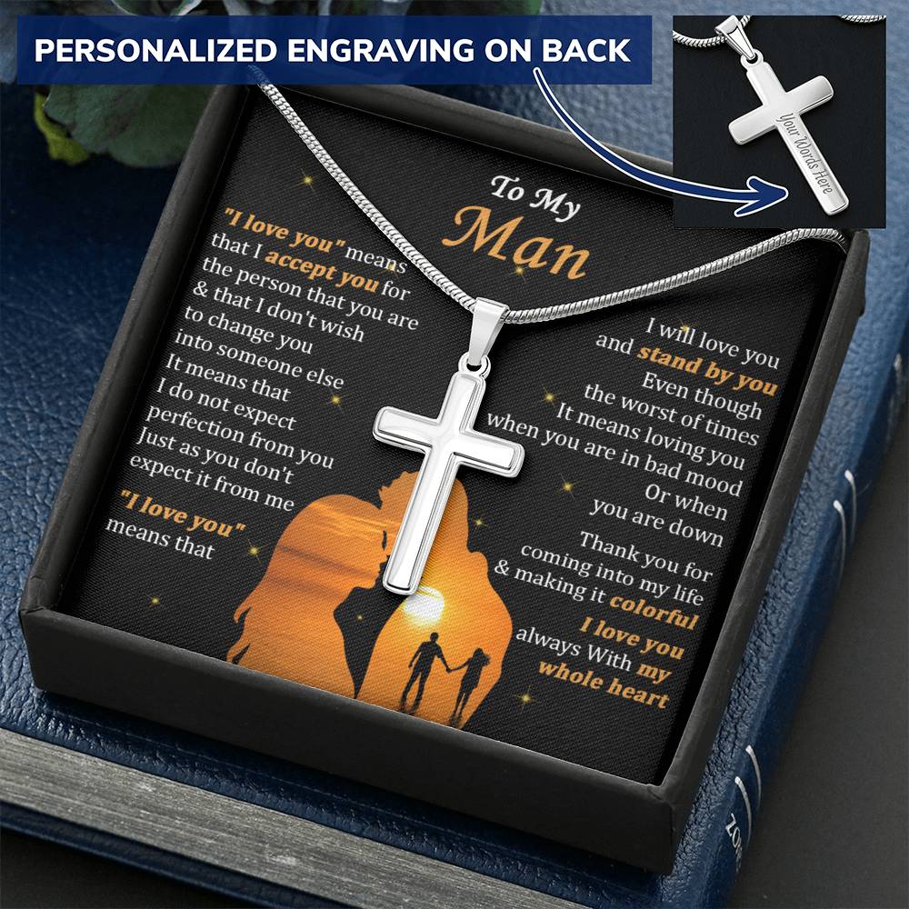 For Your Man - Stand By You - Cross Customize Engraved Cross Necklace