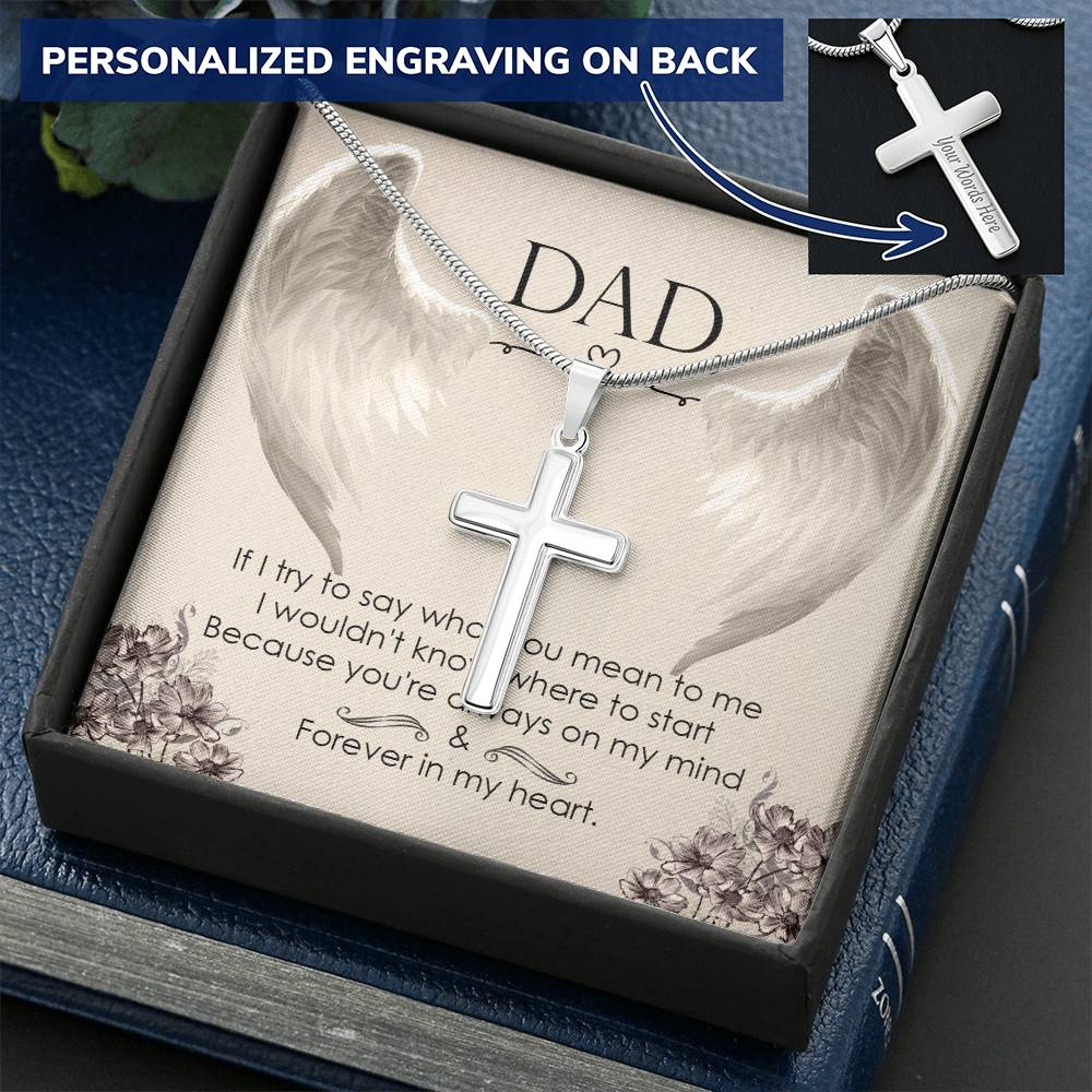 Dad - Forever In My Heart - Necklace Customize Engraved Cross Necklace
