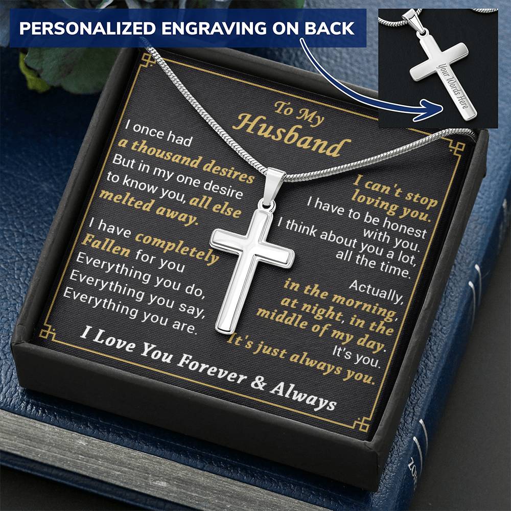 For Husband - Think About You - Cross Customize Engraved Cross Necklace