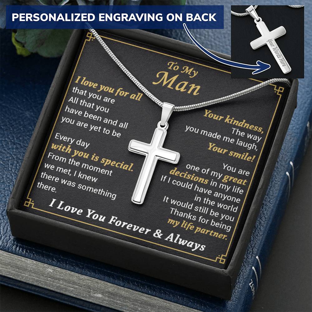 For Your Man - The Moment We Met - Cross Customize Engraved Cross Necklace