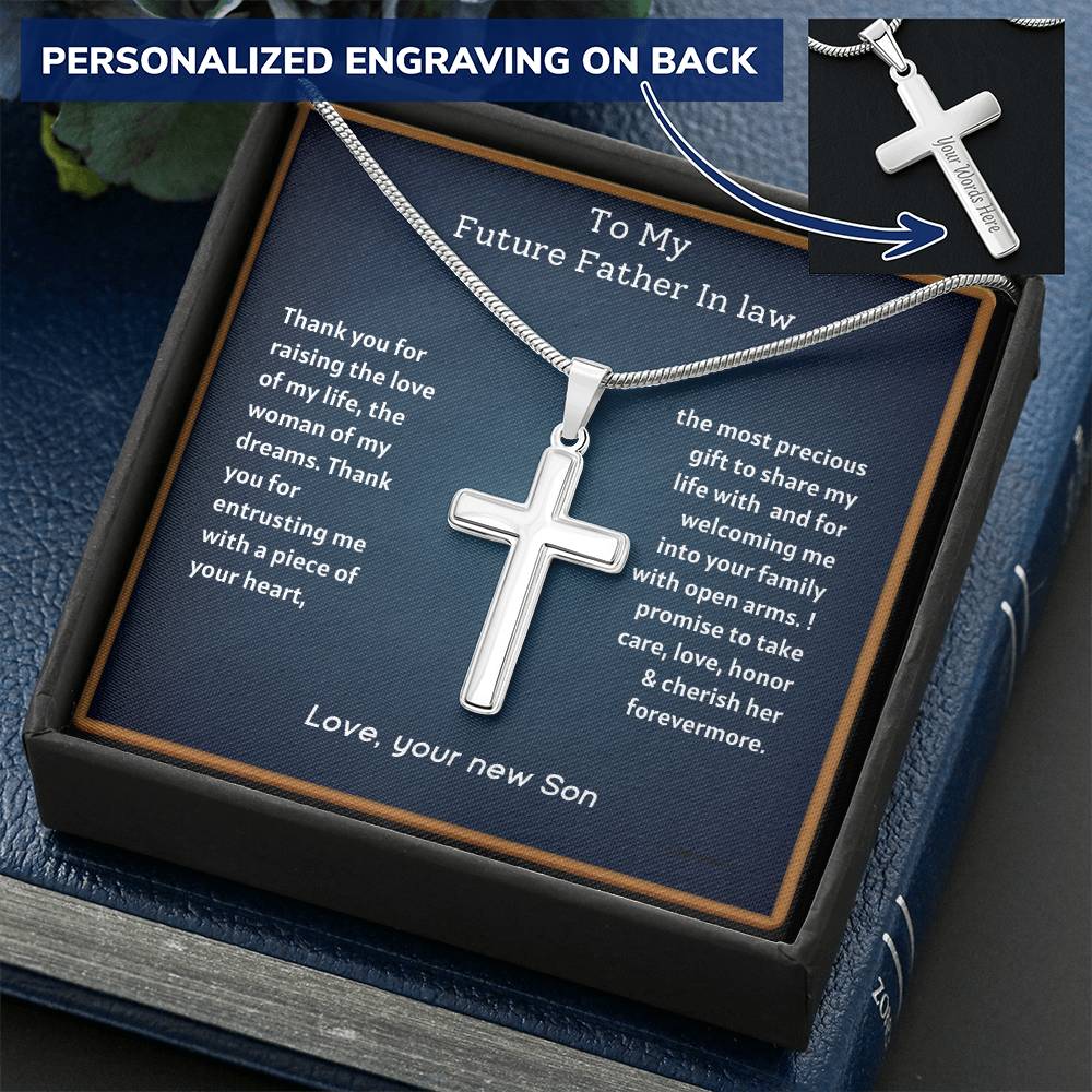 Father Of The Bride - Customize Engraved Cross Necklace