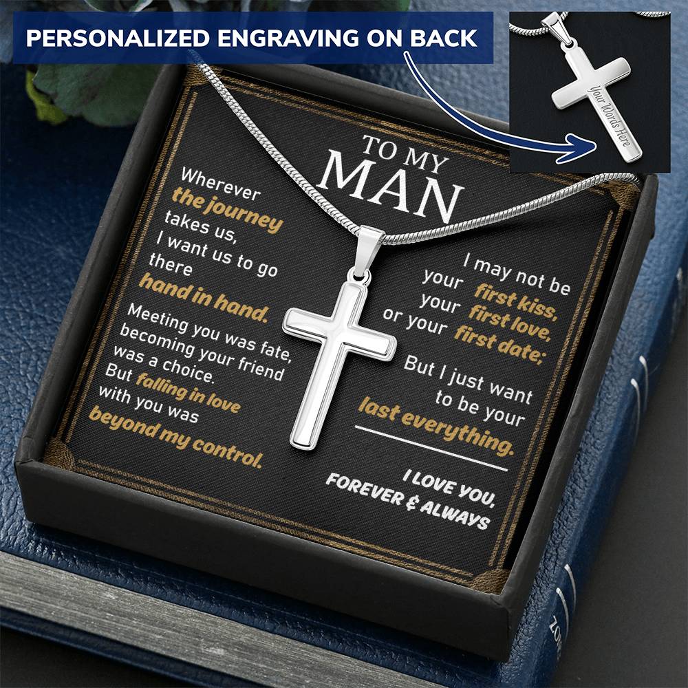 For Your Man - Go There Hand In Hand - Cross Customize Engraved Cross Necklace