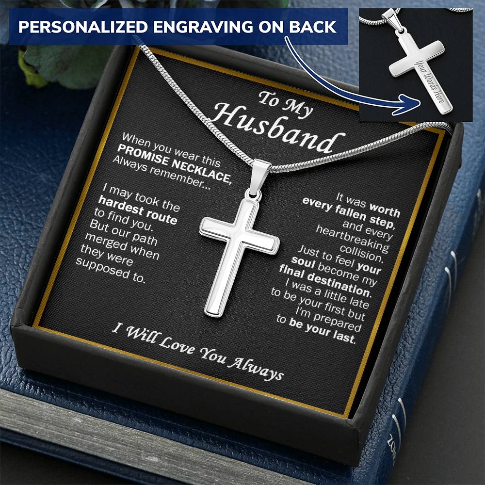 Gift For Husband - Hardest Route - Cross Customize Engraved Cross Necklace