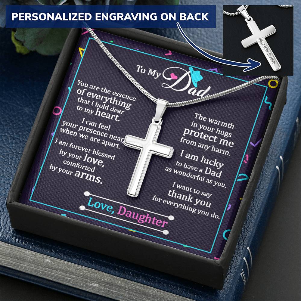 Father's Day Customize Cross Necklace Dad Quote Gift Design Father Is Everything Customize Engraved Cross Necklace