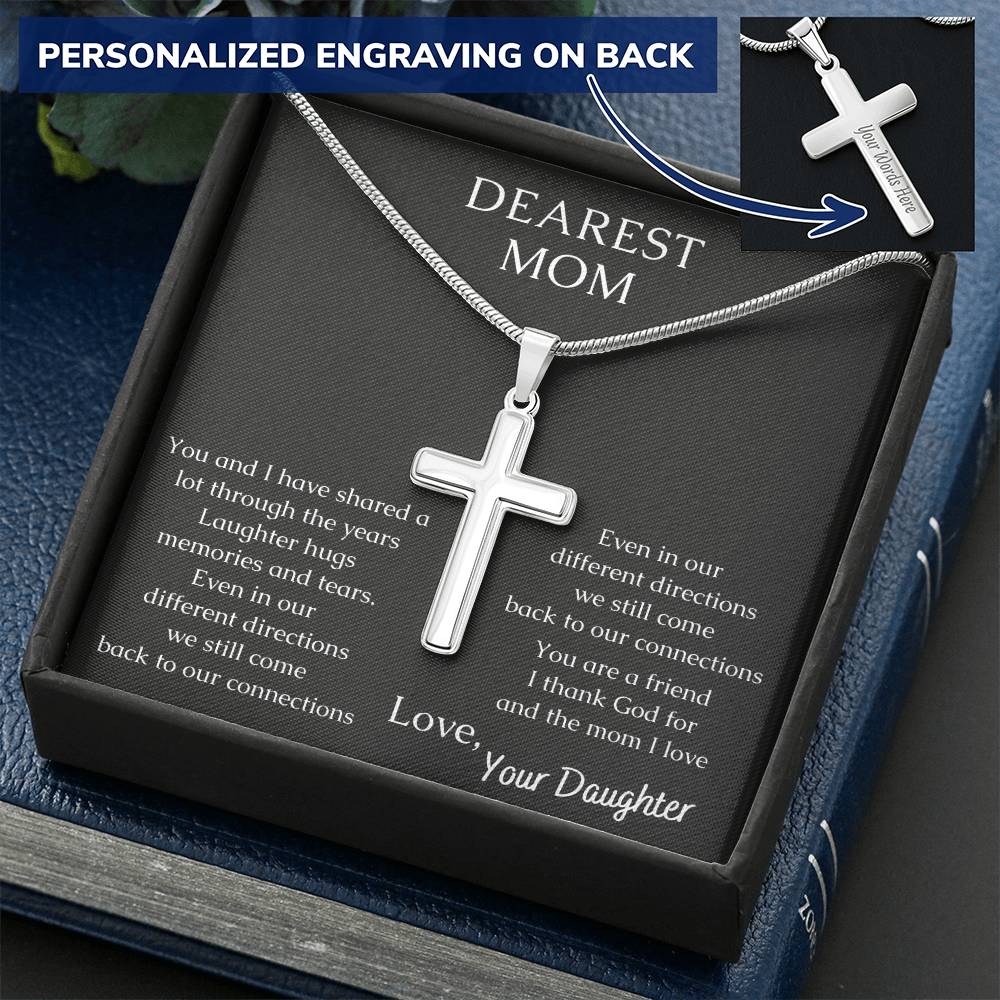 Dearest Mom Warm Your Mom's Heart With This Necklace Customize Engraved Cross Necklace