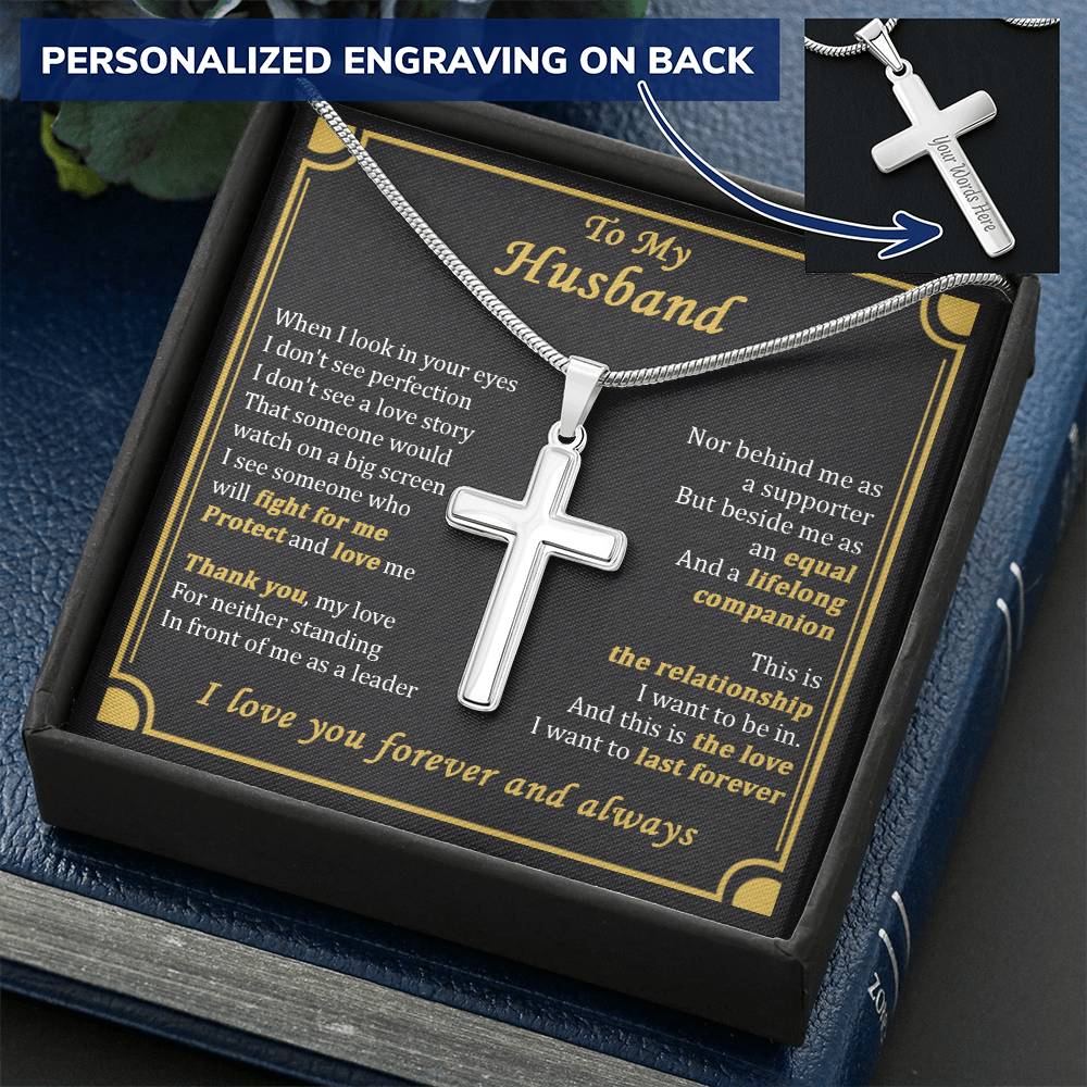 For Husband - Beside Me As An Equal - Cross Customize Engraved Cross Necklace