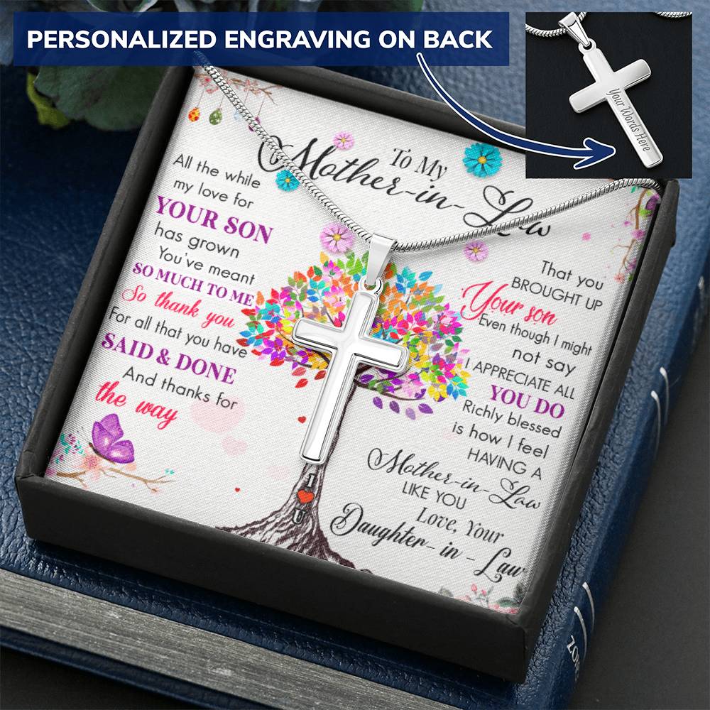 A Cross For My Magnificent Mother In Law Customize Engraved Cross Necklace