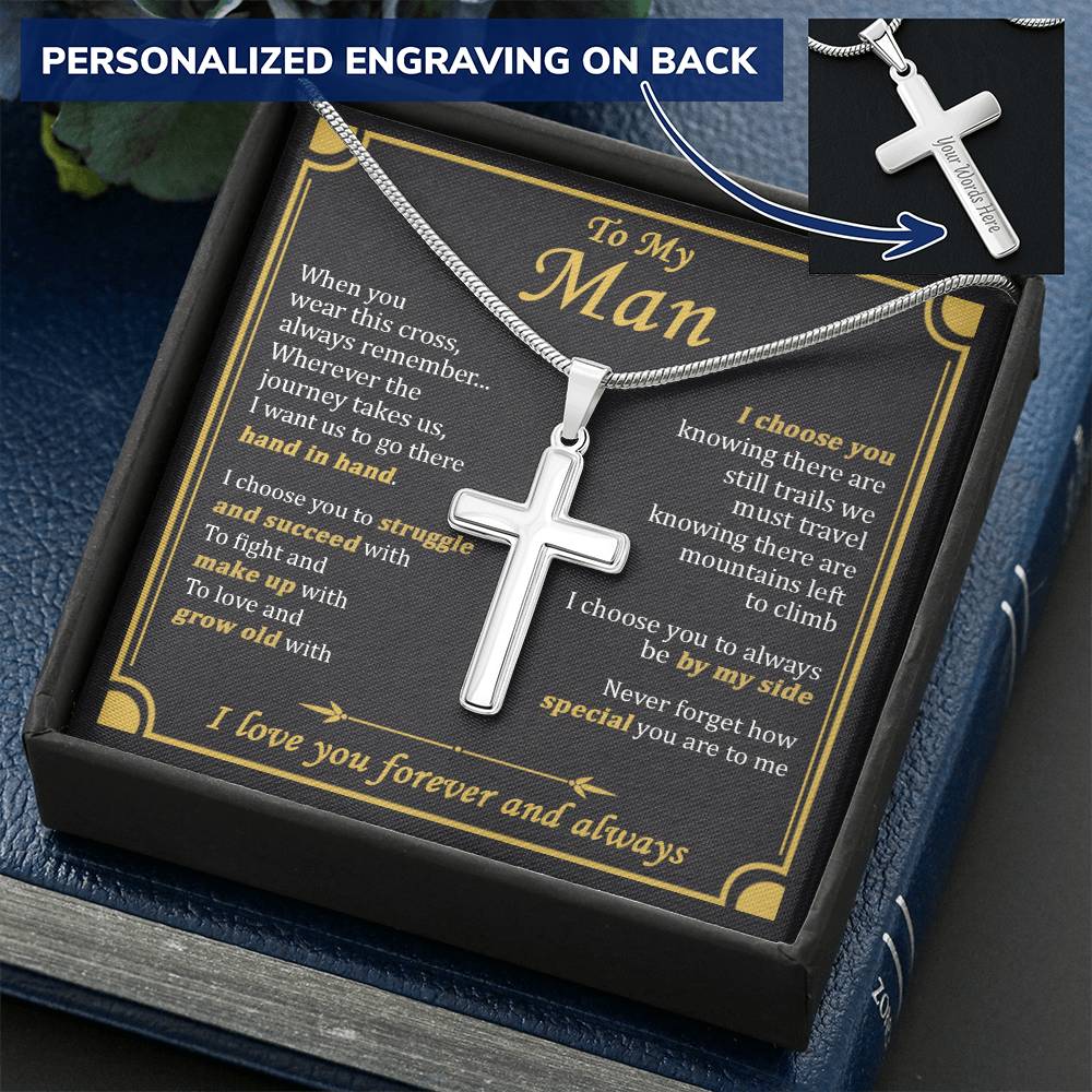 For Your Man - Hundred Worlds - Cross Customize Engraved Cross Necklace