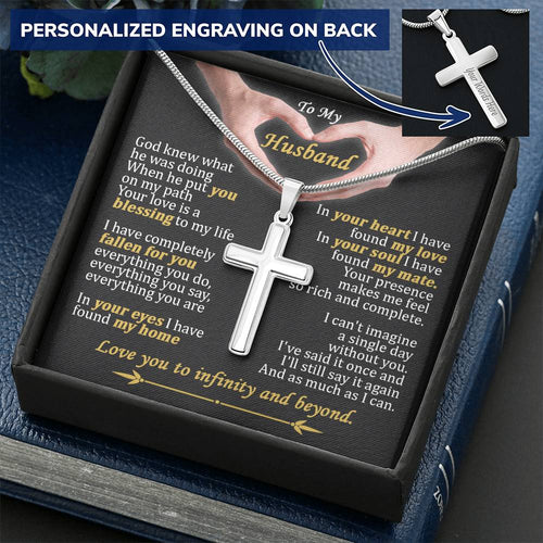 For Husband - Put You On My Path - Cross Customize Engraved Cross Necklace