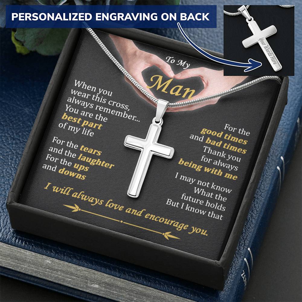 For Your Man - The Best Part - Cross Customize Engraved Cross Necklace