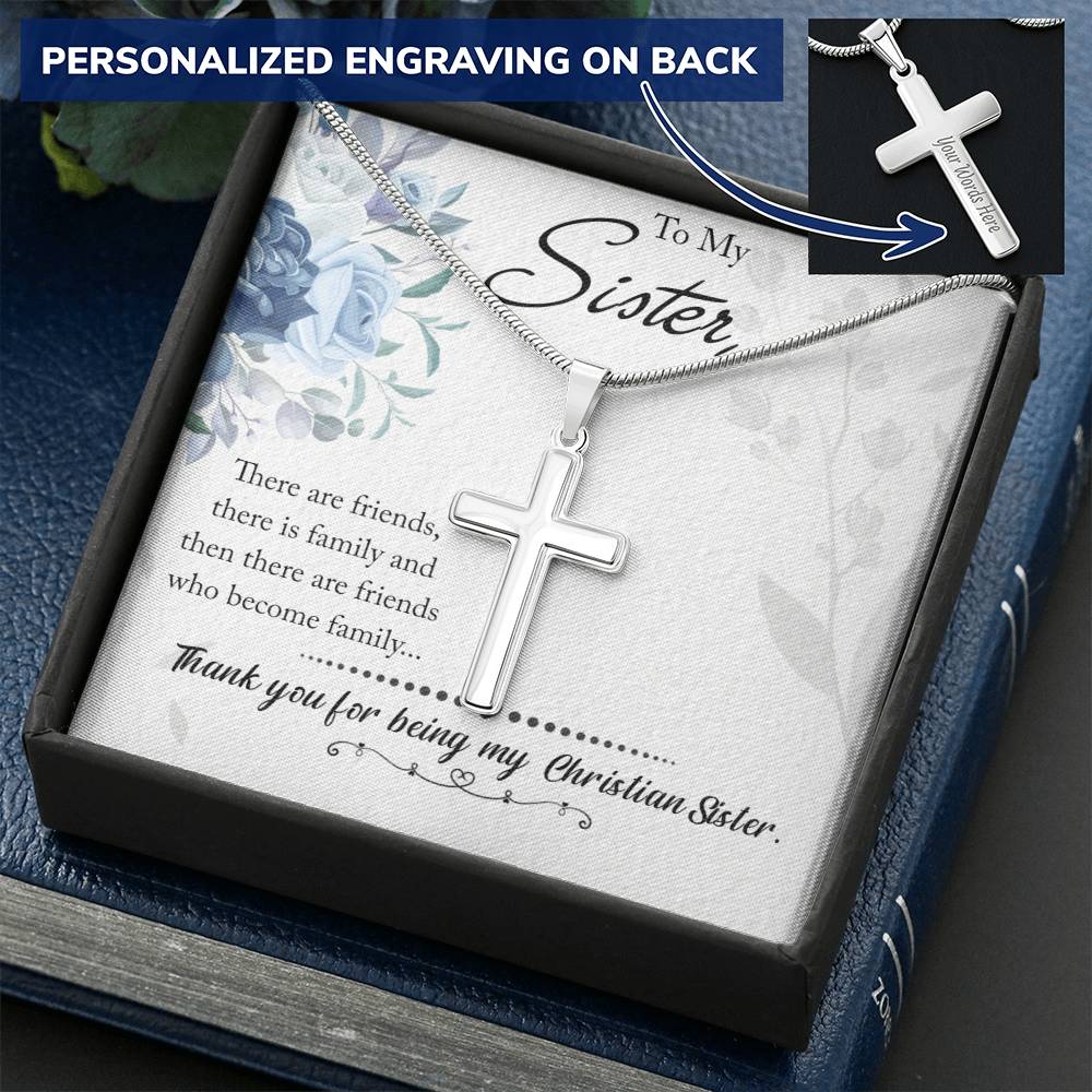Christian Sister Customize Cross Customize Engraved Cross Necklace