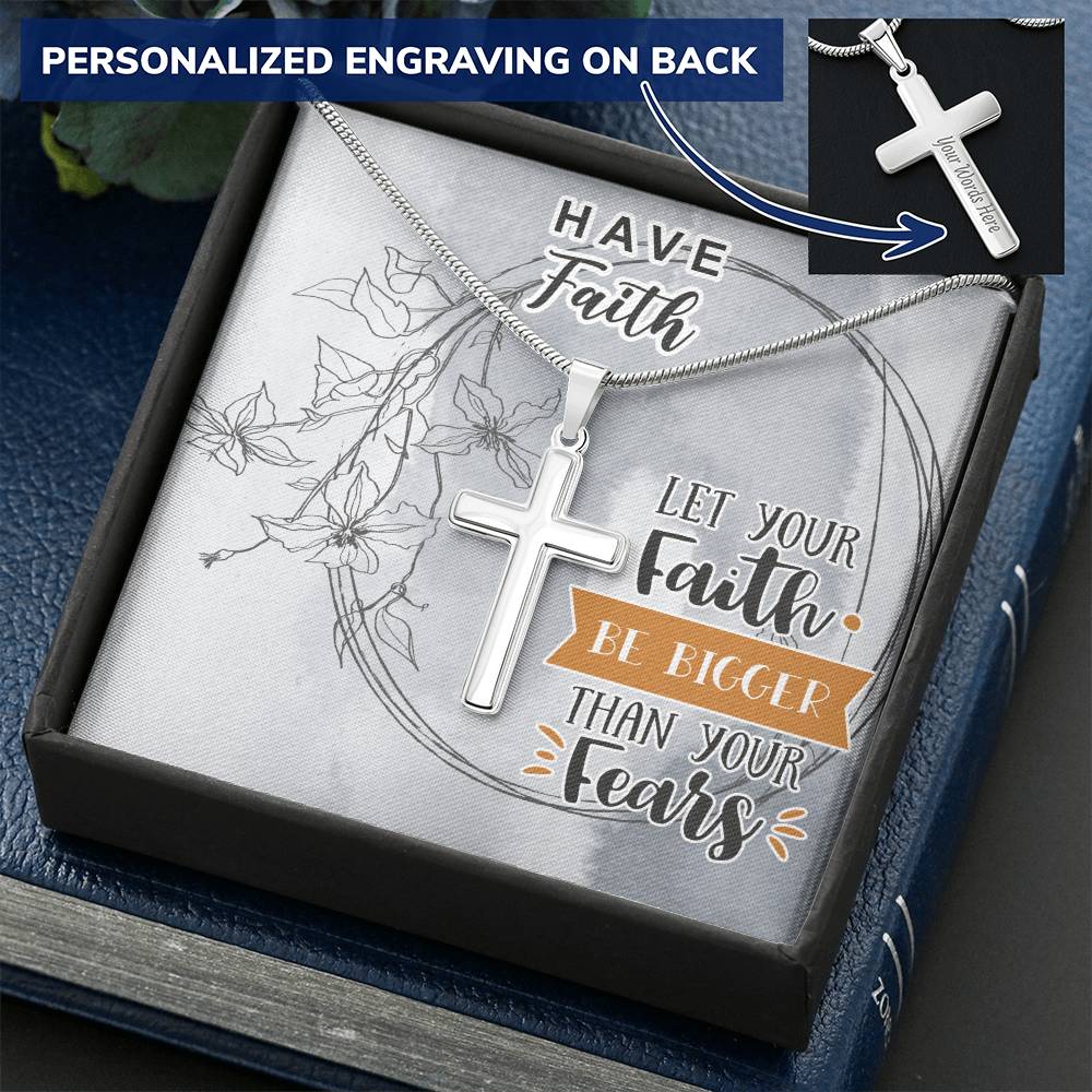 Dad To Son Gifts Cross Necklace Chain Bible Verse - Let Your Faith Be Bigger Than Your Fears Customize Engraved Cross Necklace