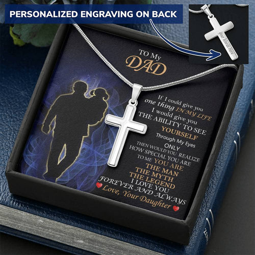 Gift For Dad Happy Father's Day 1 Customize Engraved Cross Necklace