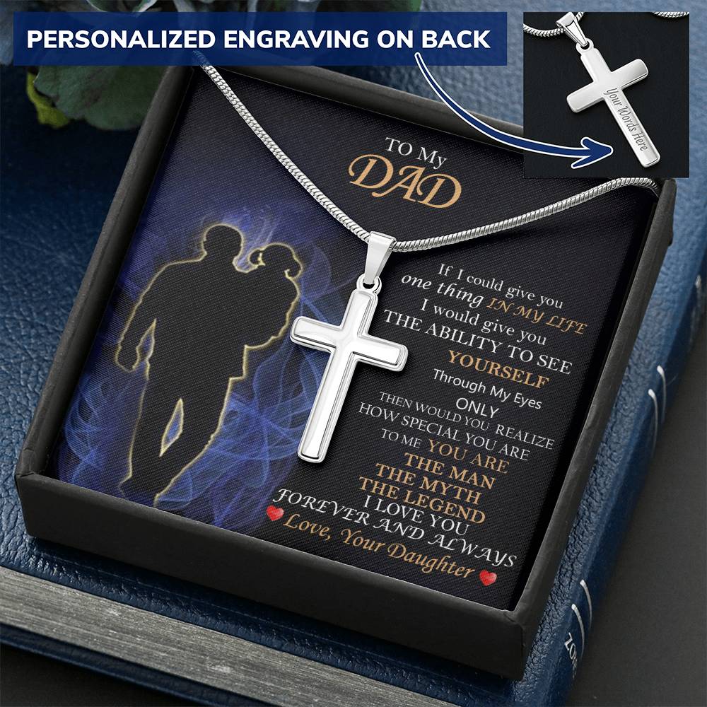Gift For Dad Happy Father's Day 1 Customize Engraved Cross Necklace