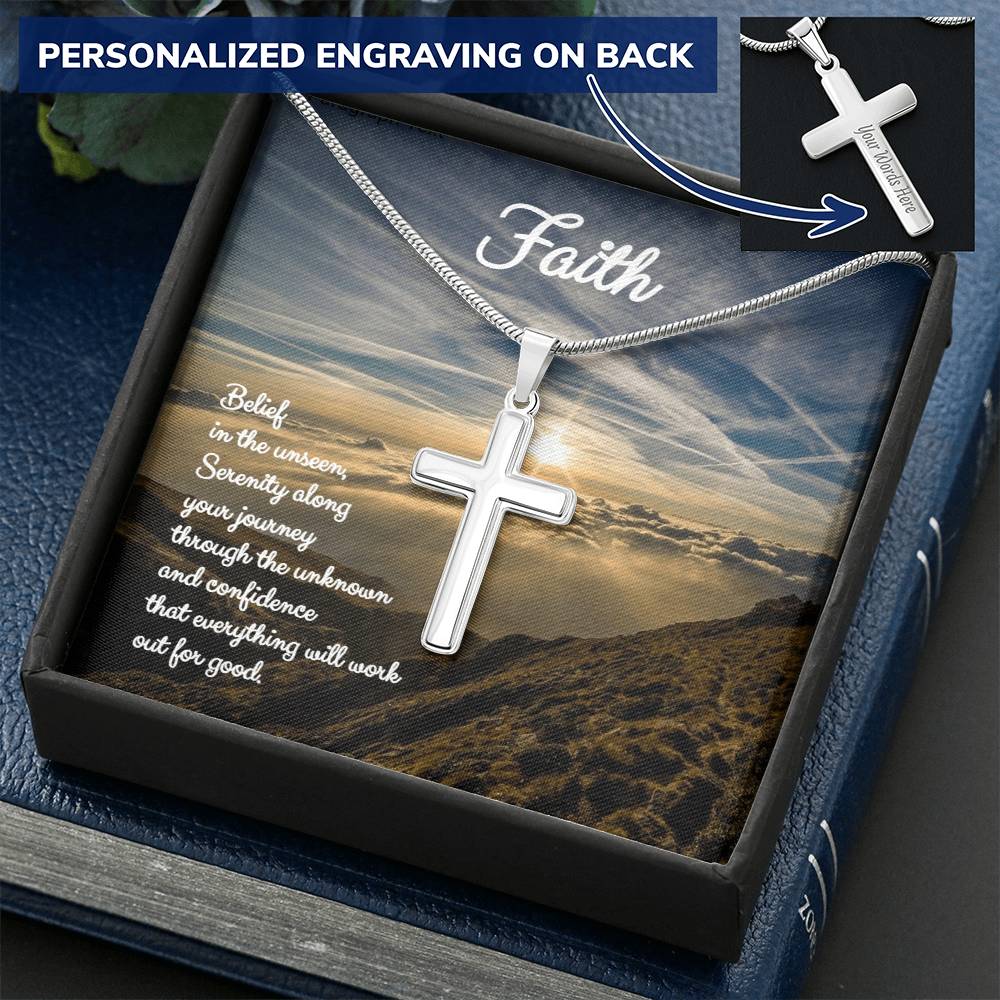 Engravable Faith Cross Pendant ? Customize Engraved Cross Necklace