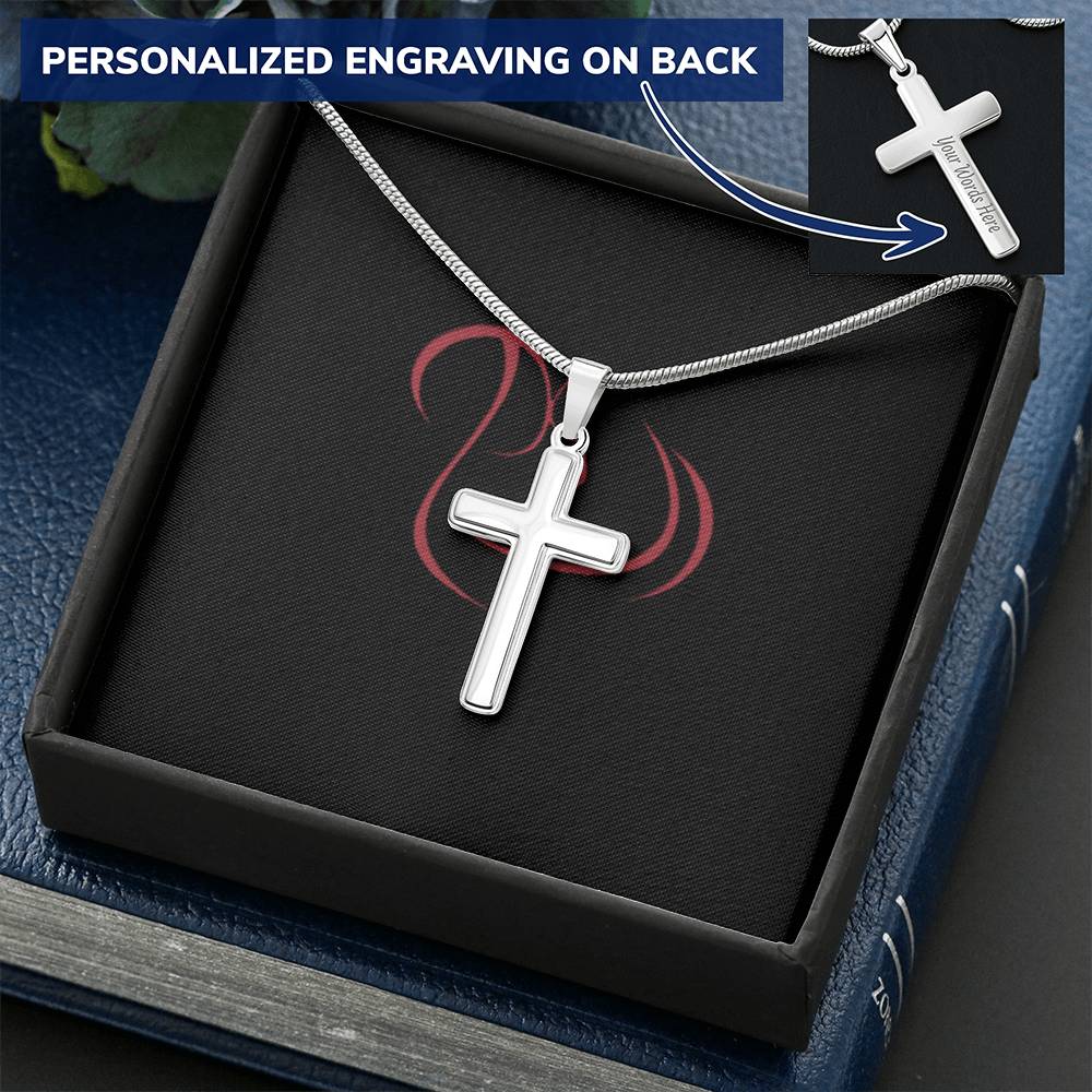 Cross Necklace For Loving Mom With Her Child Customize Engraved Cross Necklace