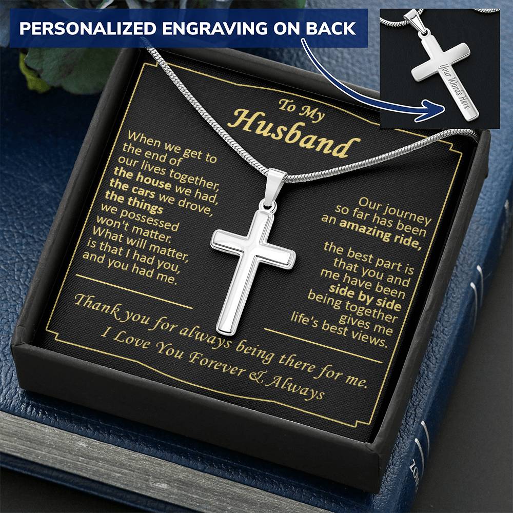 Gift For Husband - Best Views - Cross Customize Engraved Cross Necklace